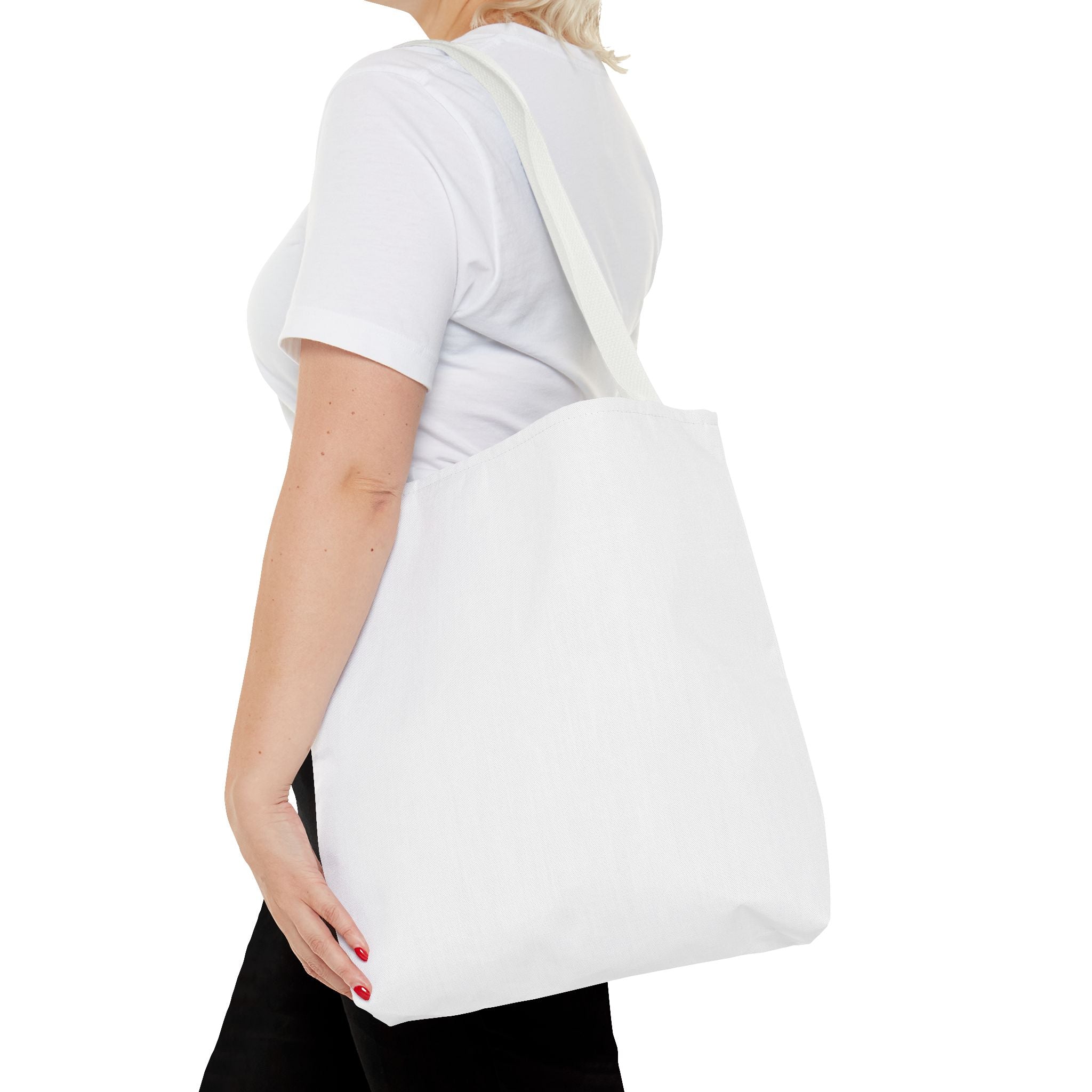 All-Over Print Tote Bag — Customizable White Canvas Tote with Long Black Straps