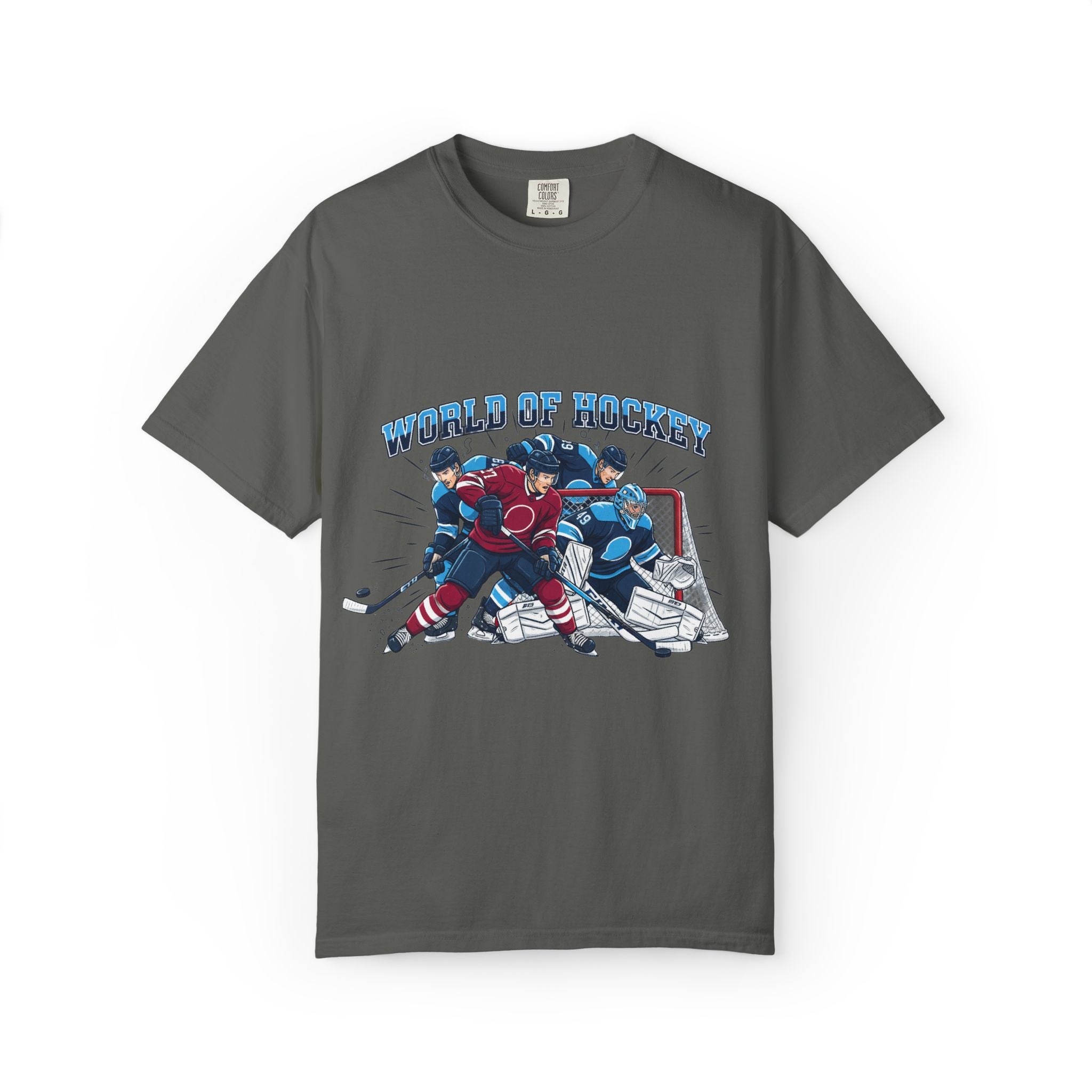 Hockey Action T-Shirt — "World of Hockey" Vintage Team Graphic Tee