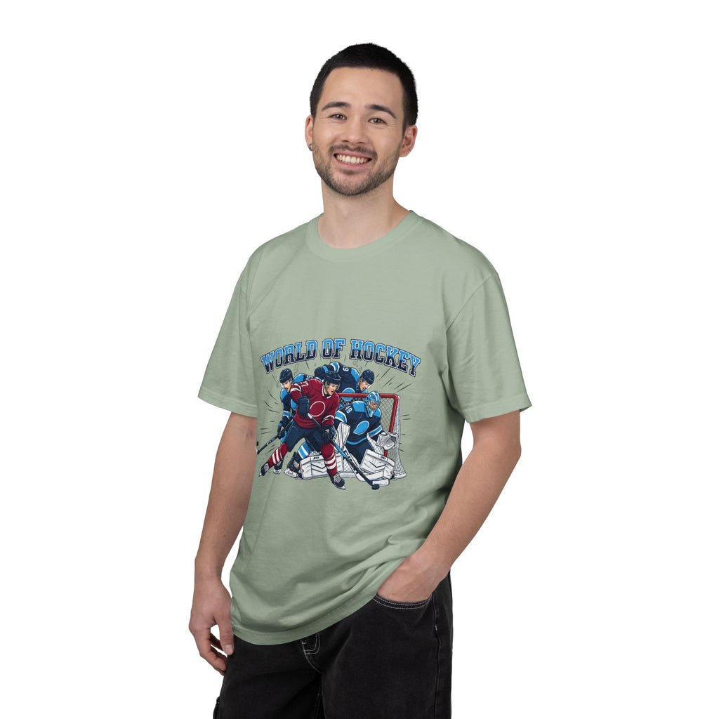 Hockey Action T-Shirt — "World of Hockey" Vintage Team Graphic Tee