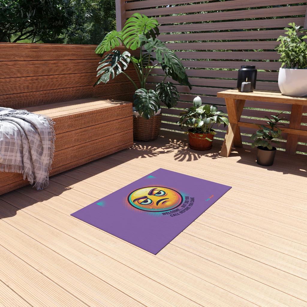 Grumpy Emoji Outdoor Rug — "Welcome... But Did You Call Before You Came" Doormat- Yurap Designs.
