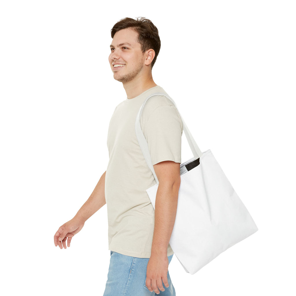All-Over Print Tote Bag — Customizable White Canvas Tote with Long Black Straps