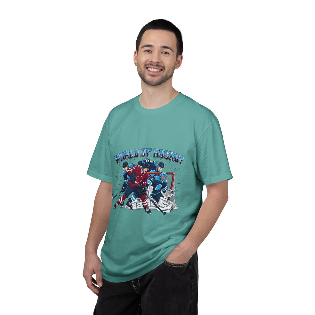 Hockey Action T-Shirt — "World of Hockey" Vintage Team Graphic Tee
