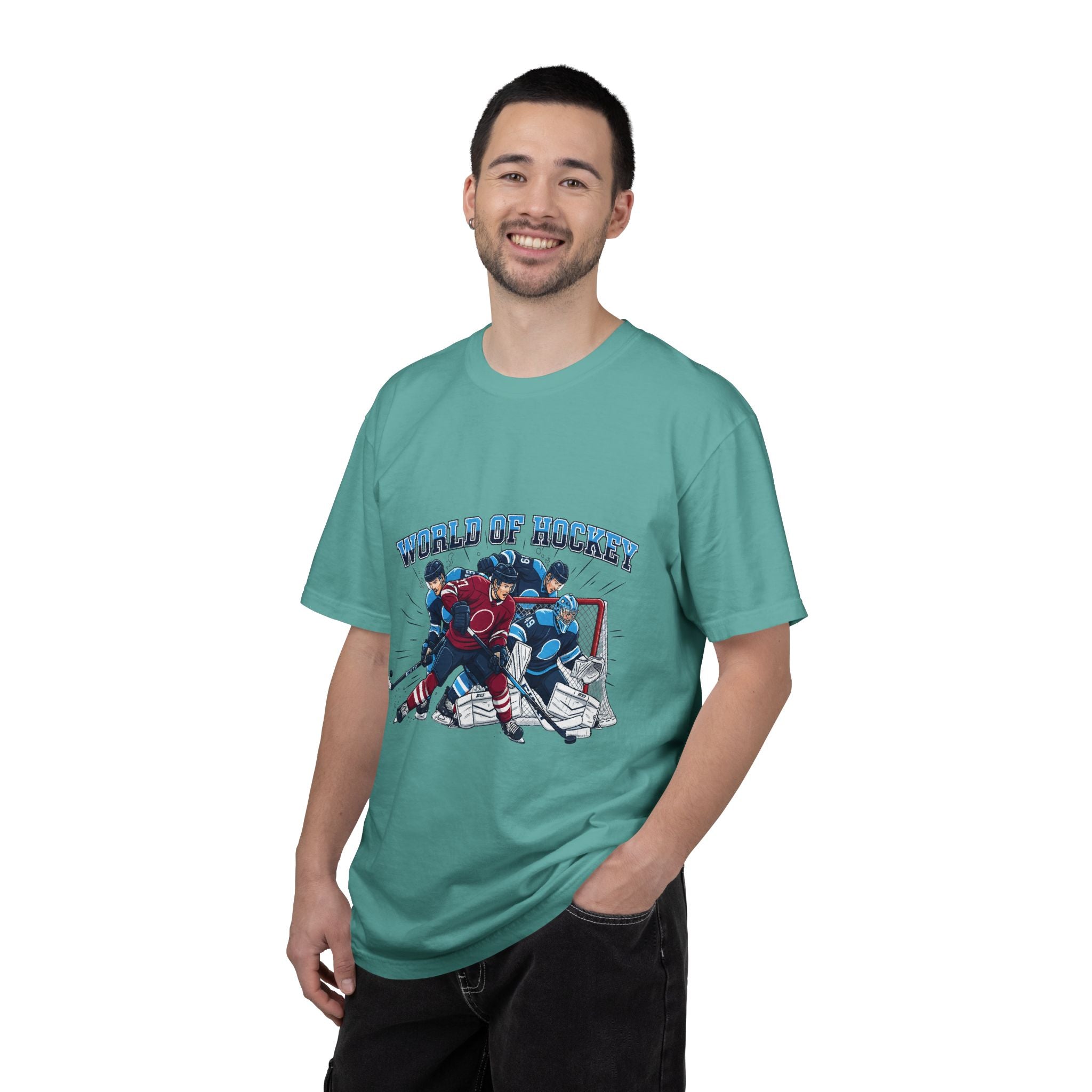 Hockey Action T-Shirt — "World of Hockey" Vintage Team Graphic Tee