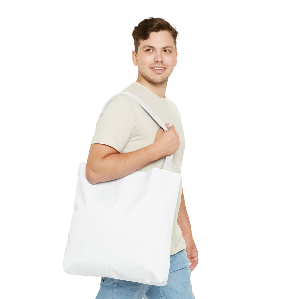 All-Over Print Tote Bag — Customizable White Canvas Tote with Long Black Straps