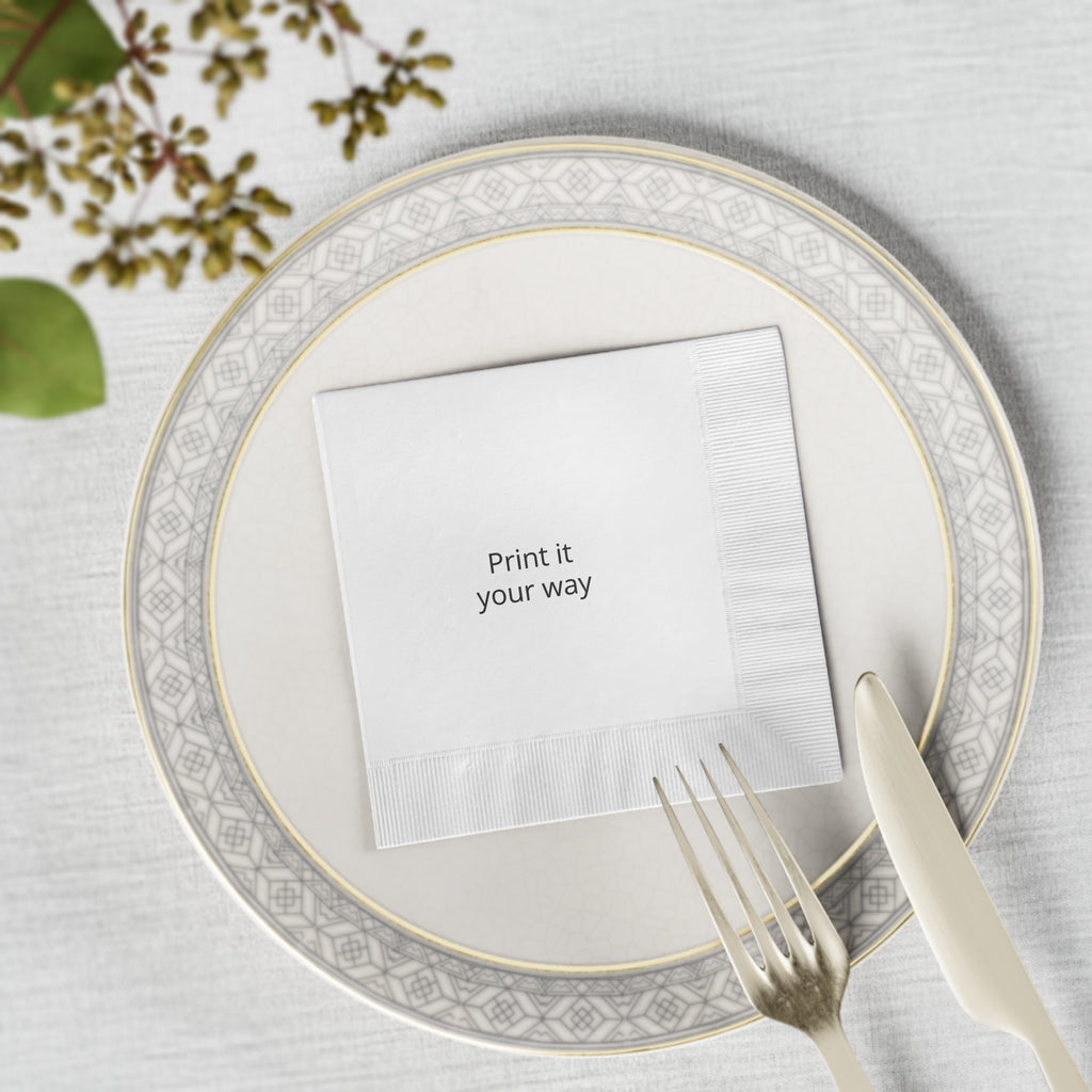 Custom White Coined Napkins — Personalized Printed Party Napkin
