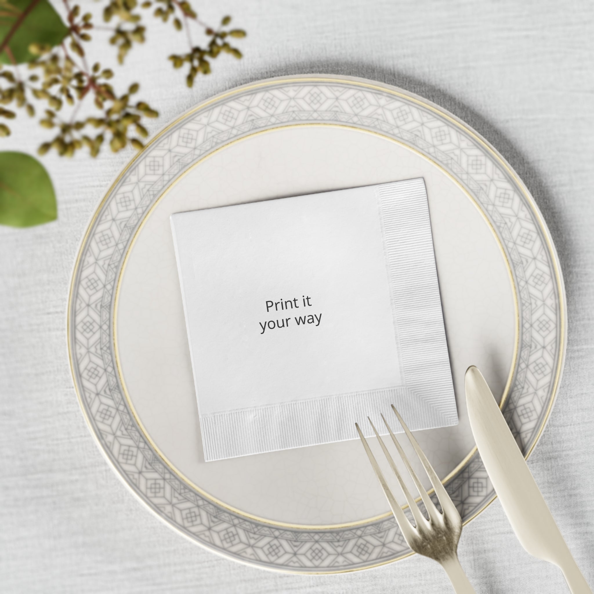 Custom White Coined Napkins — Personalized Printed Party Napkin