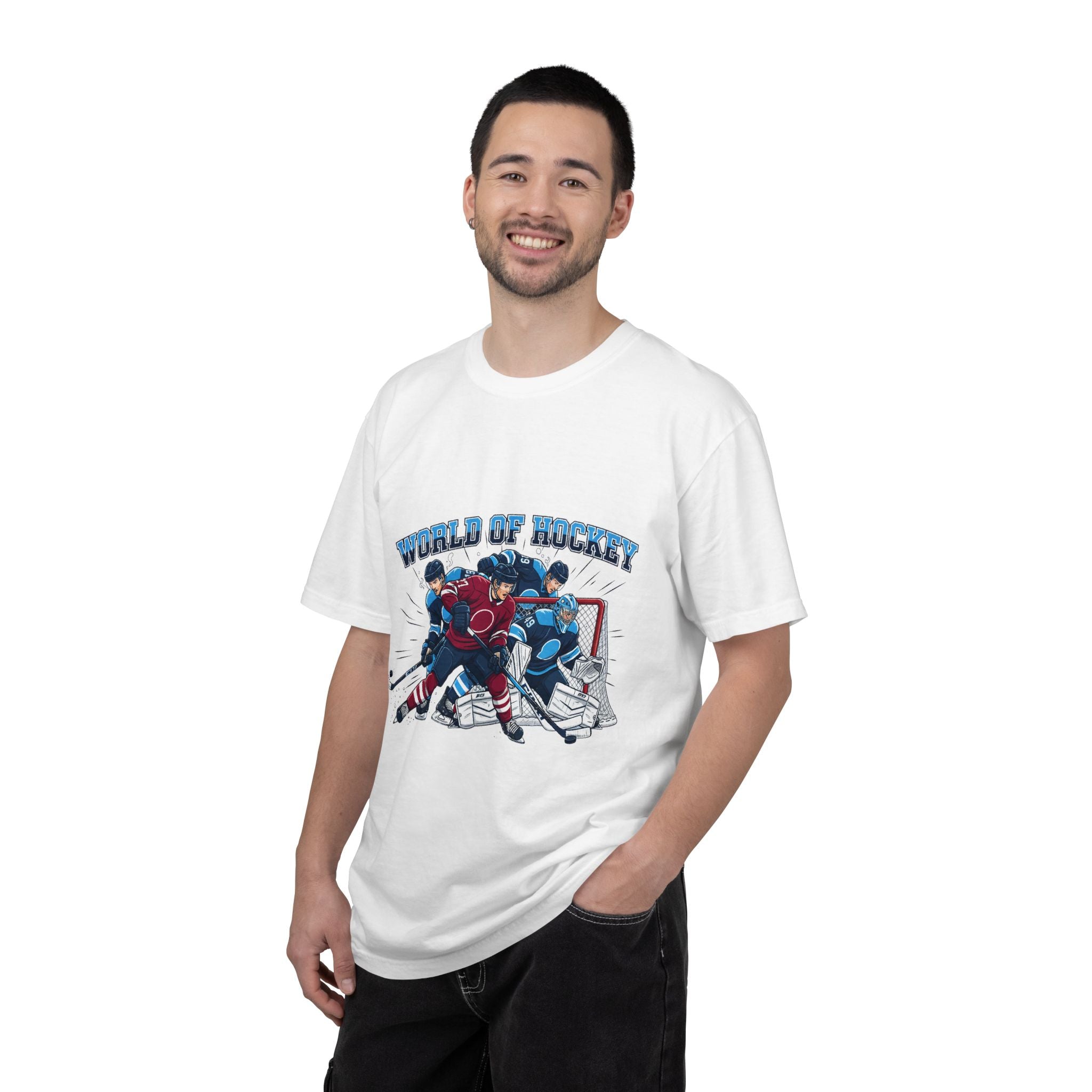 Hockey Action T-Shirt — "World of Hockey" Vintage Team Graphic Tee