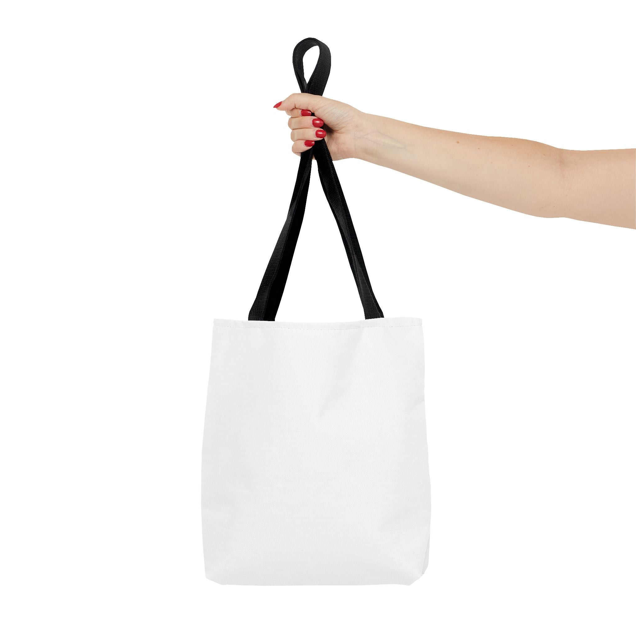 All-Over Print Tote Bag — Customizable White Canvas Tote with Long Black Straps