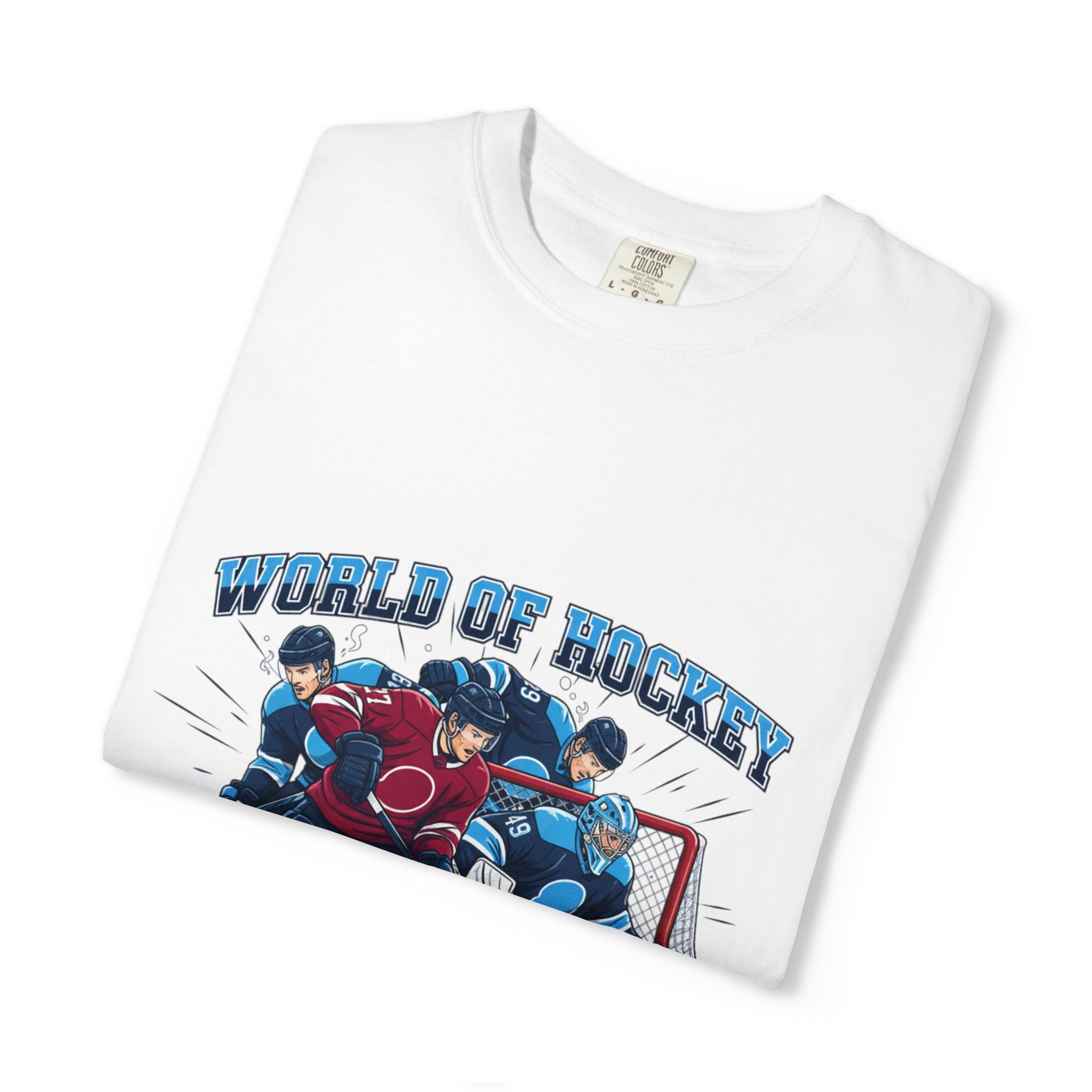 Hockey Action T-Shirt — "World of Hockey" Vintage Team Graphic Tee