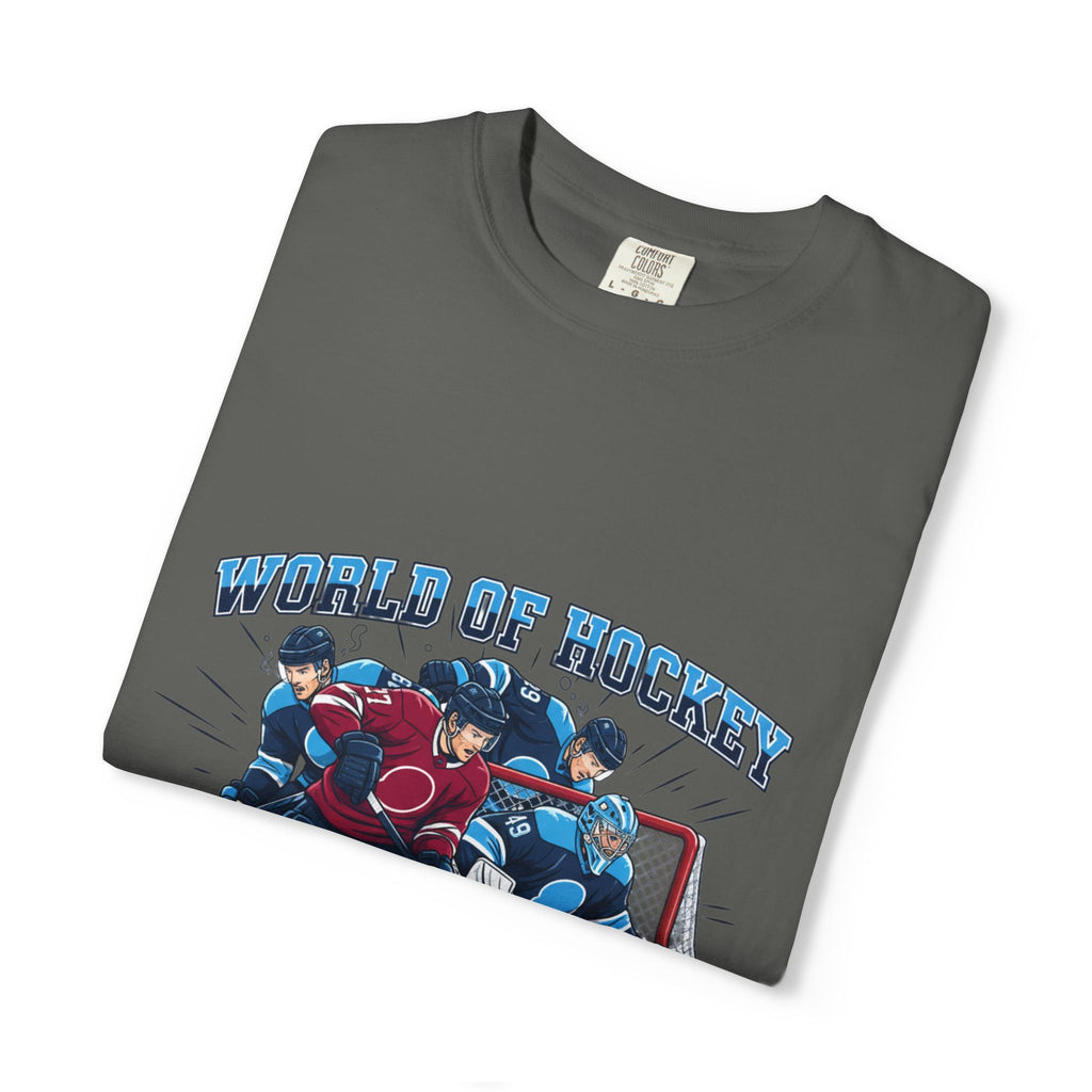 Hockey Action T-Shirt — "World of Hockey" Vintage Team Graphic Tee