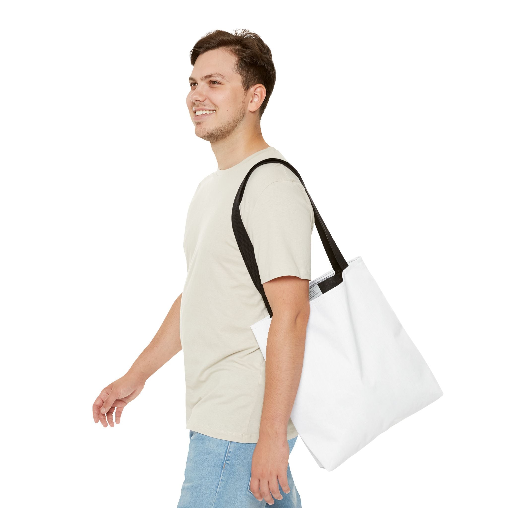 All-Over Print Tote Bag — Customizable White Canvas Tote with Long Black Straps