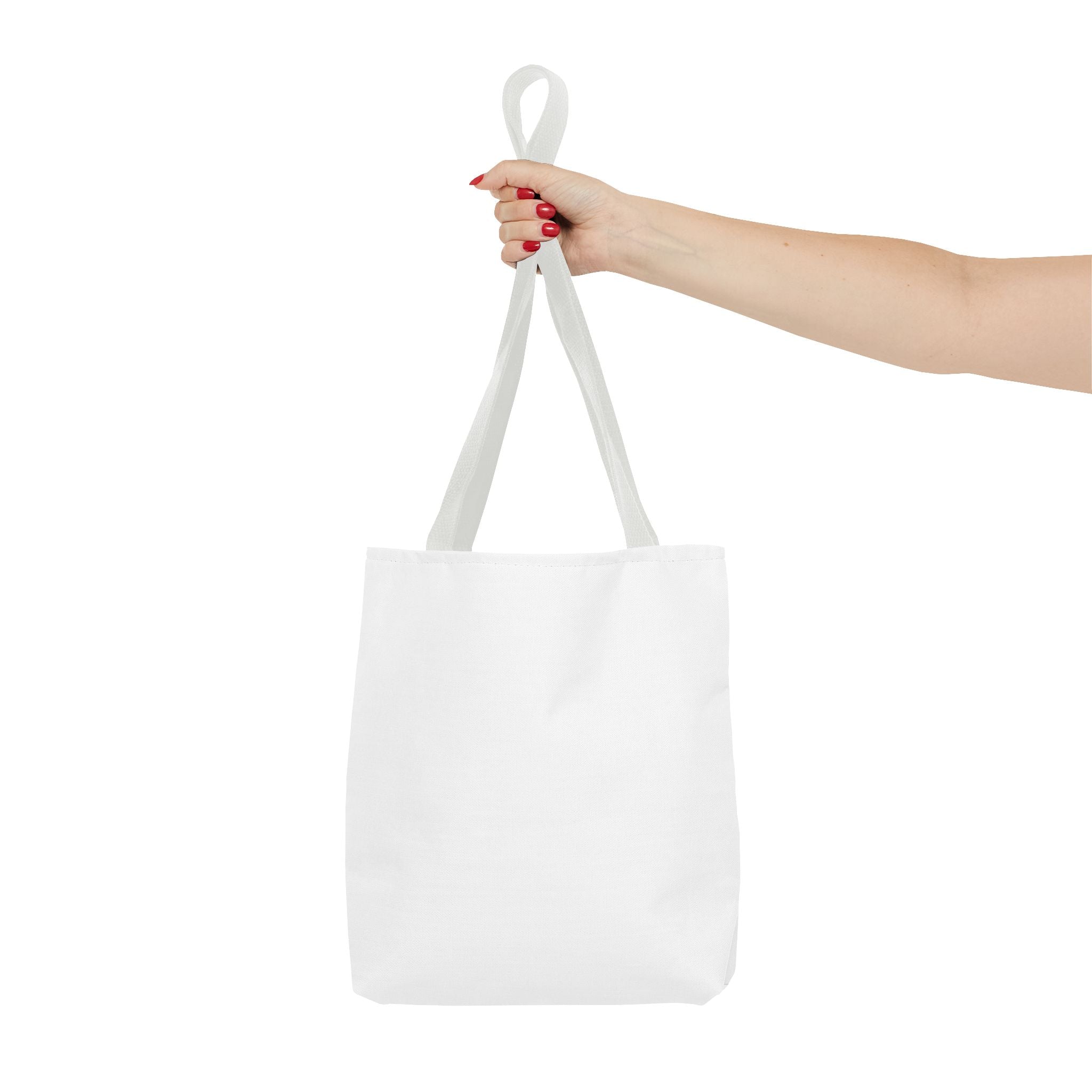 All-Over Print Tote Bag — Customizable White Canvas Tote with Long Black Straps
