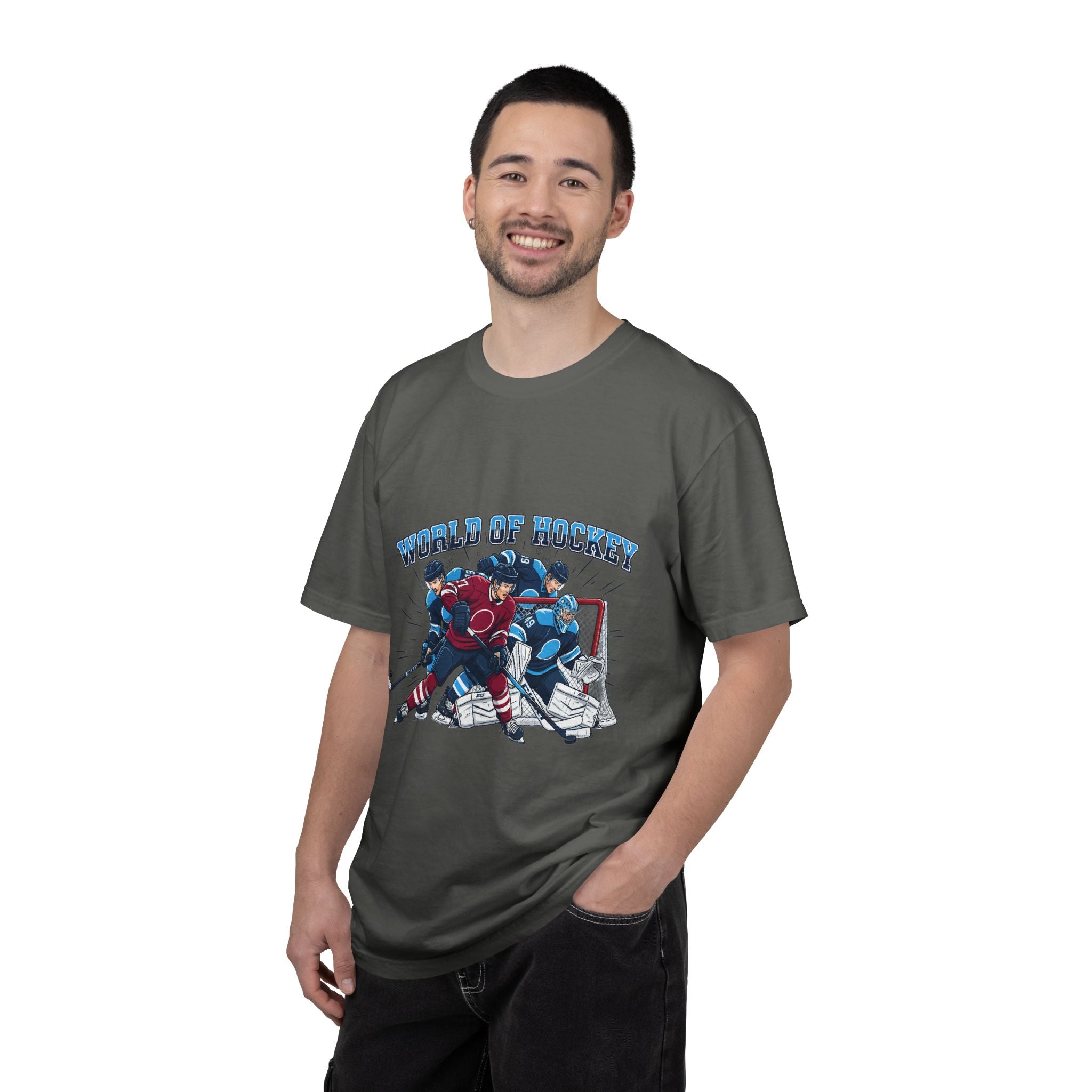 Hockey Action T-Shirt — "World of Hockey" Vintage Team Graphic Tee