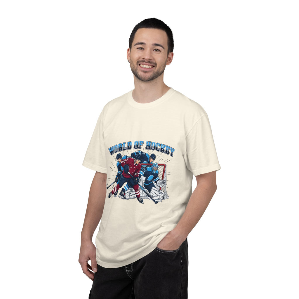 Hockey Action T-Shirt — "World of Hockey" Vintage Team Graphic Tee