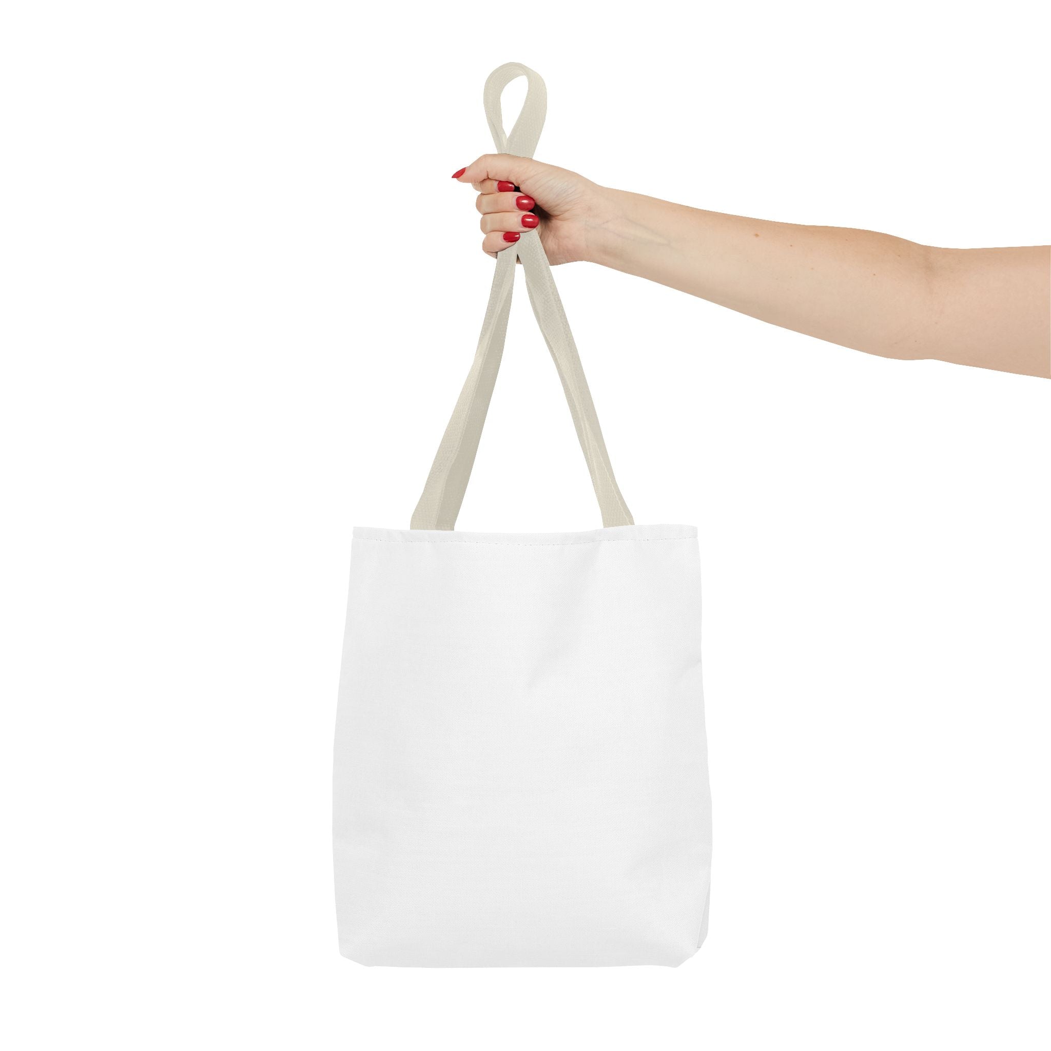 All-Over Print Tote Bag — Customizable White Canvas Tote with Long Black Straps