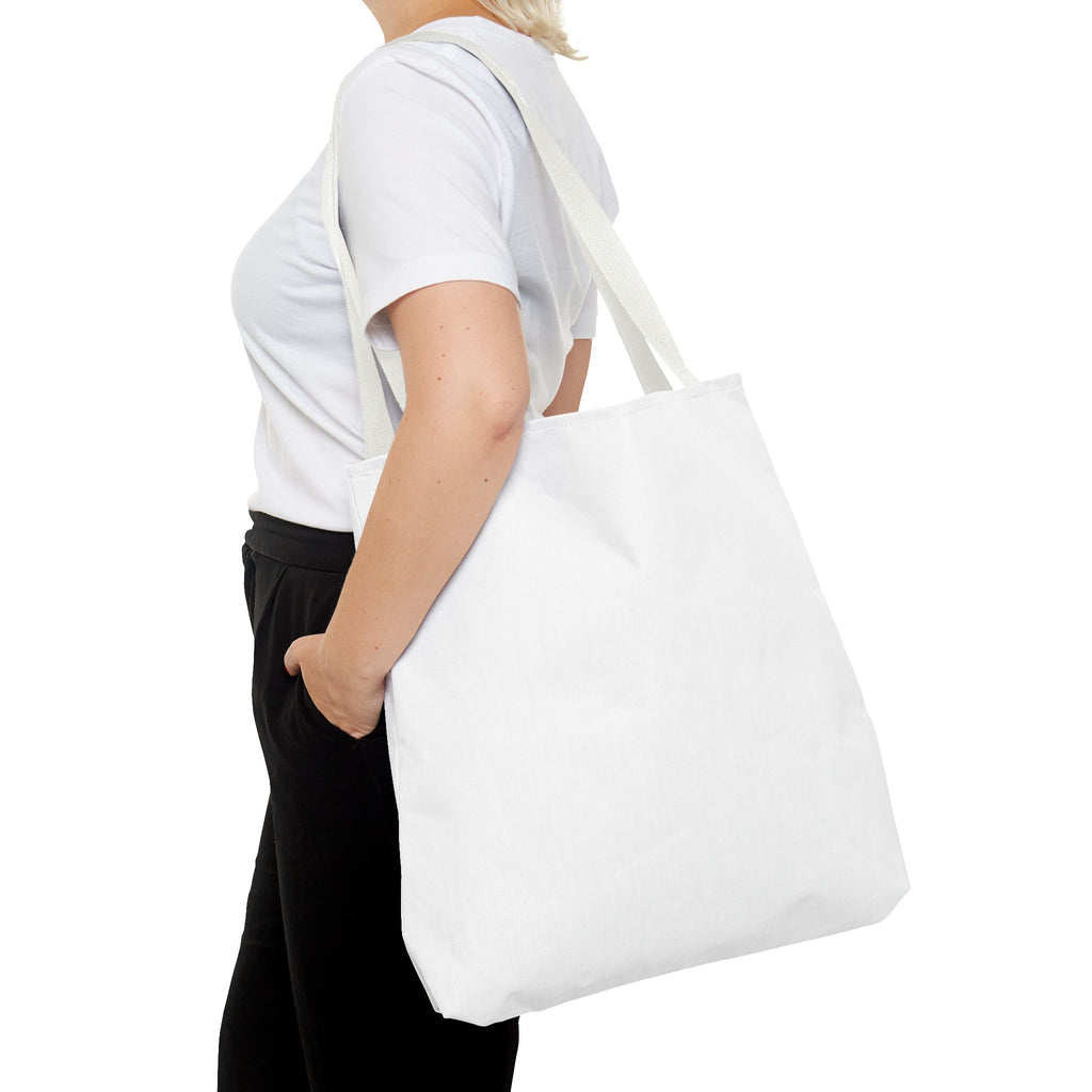 All-Over Print Tote Bag — Customizable White Canvas Tote with Long Black Straps