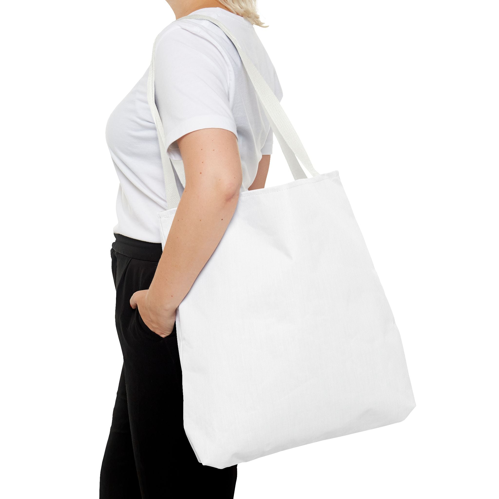 All-Over Print Tote Bag — Customizable White Canvas Tote with Long Black Straps