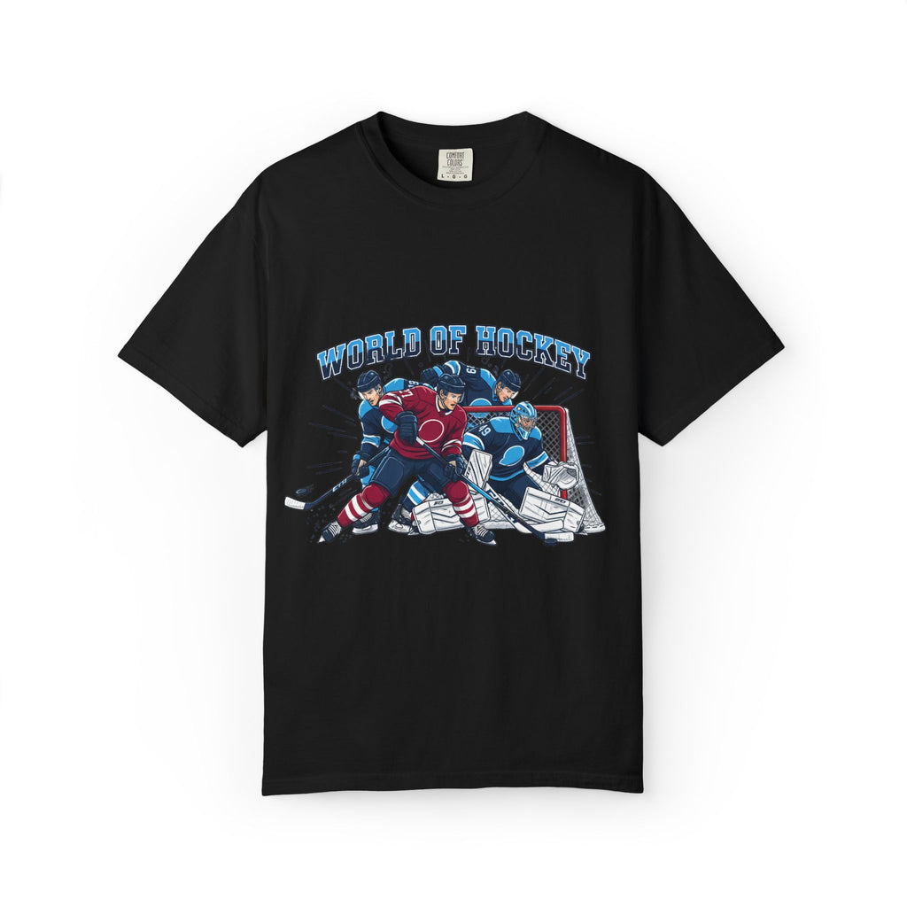 Hockey Action T-Shirt — "World of Hockey" Vintage Team Graphic Tee