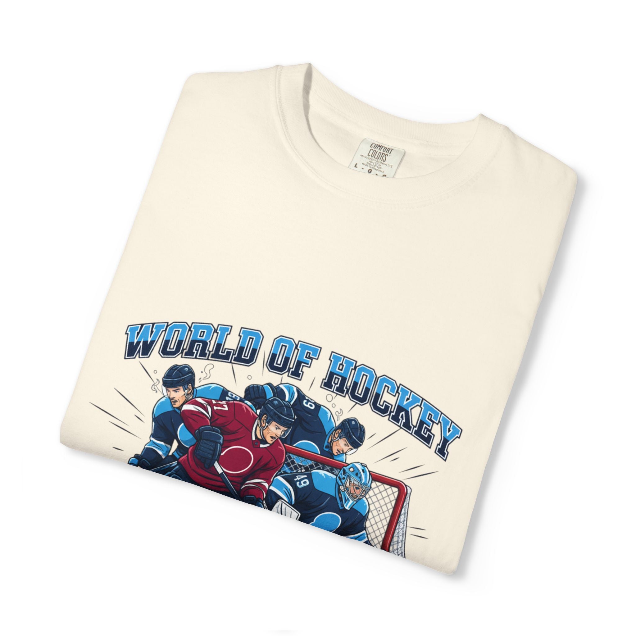 Hockey Action T-Shirt — "World of Hockey" Vintage Team Graphic Tee