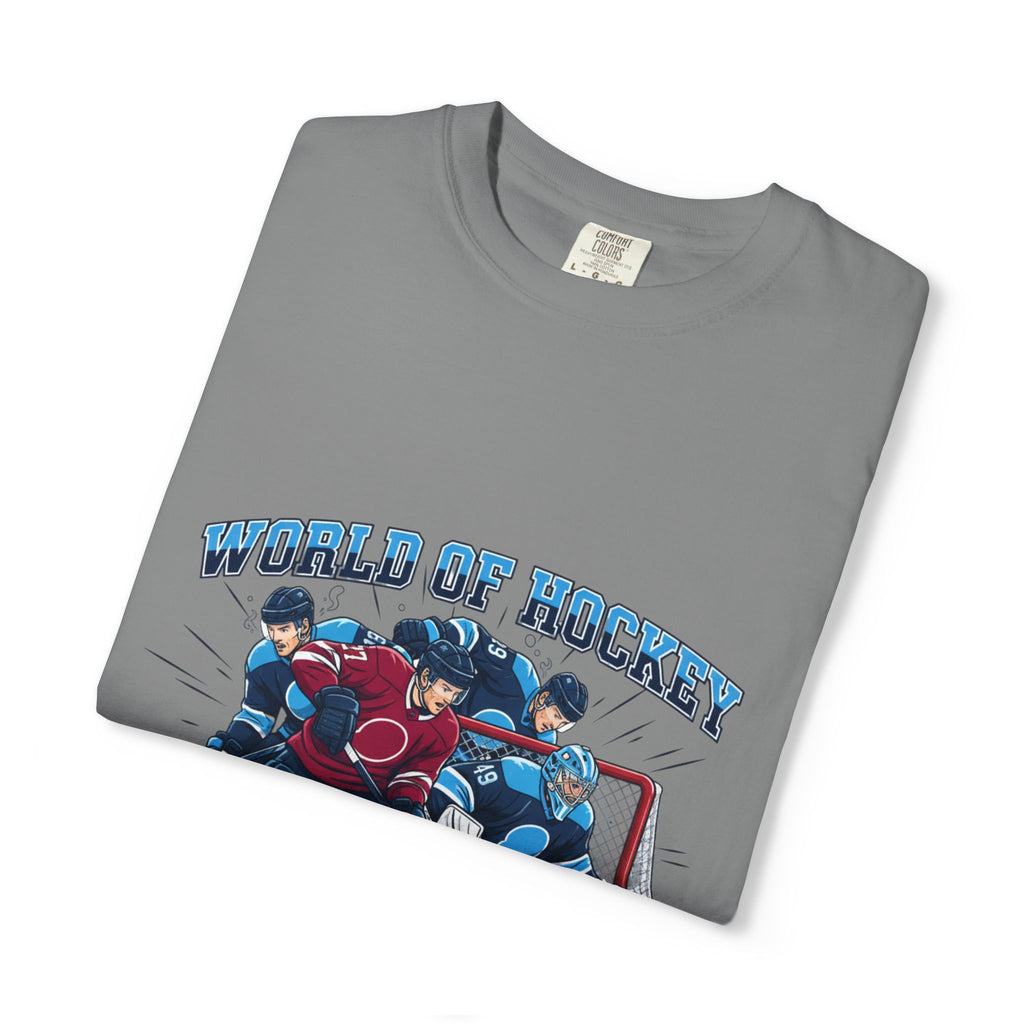 Hockey Action T-Shirt — "World of Hockey" Vintage Team Graphic Tee