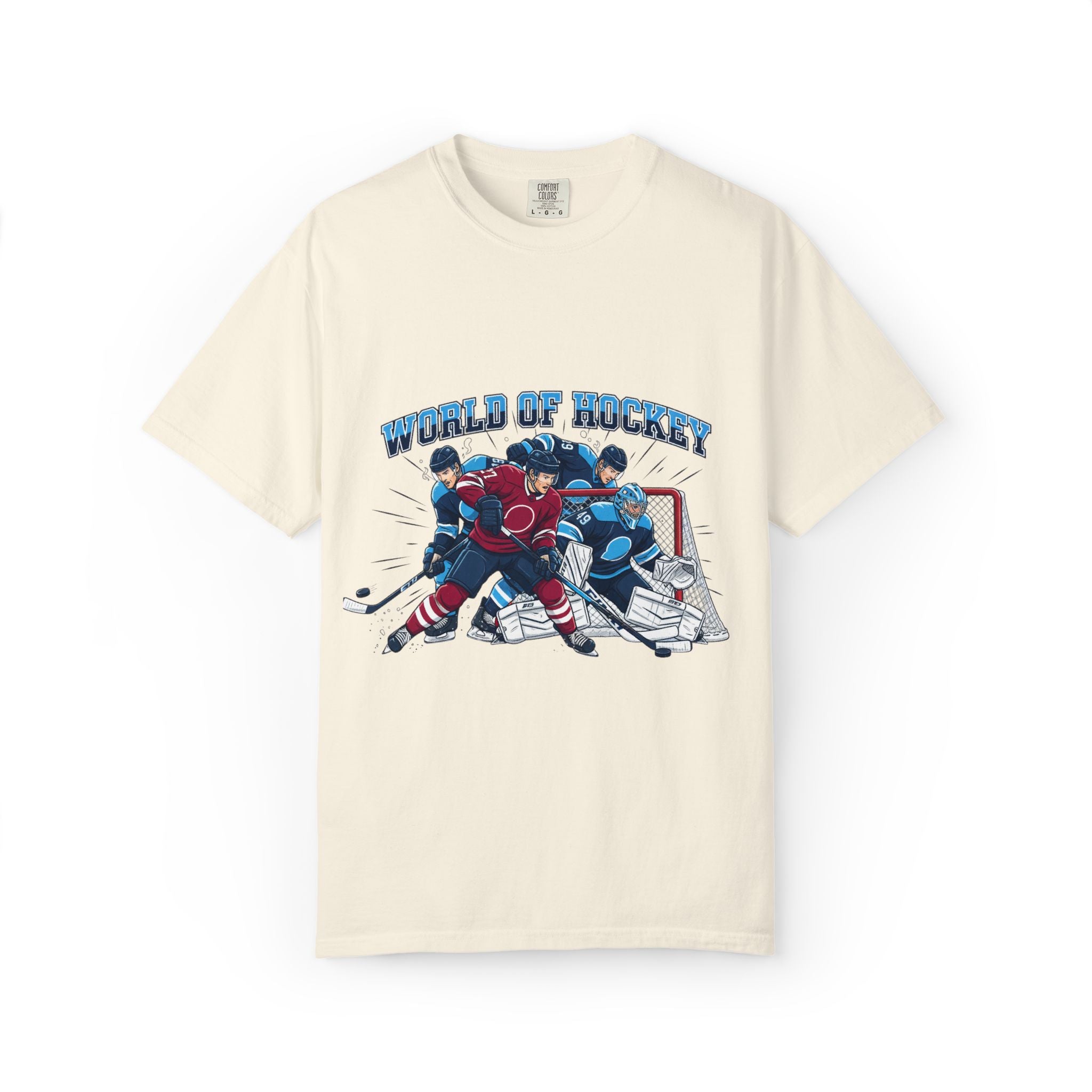 Hockey Action T-Shirt — "World of Hockey" Vintage Team Graphic Tee