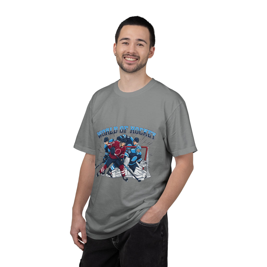 Hockey Action T-Shirt — "World of Hockey" Vintage Team Graphic Tee