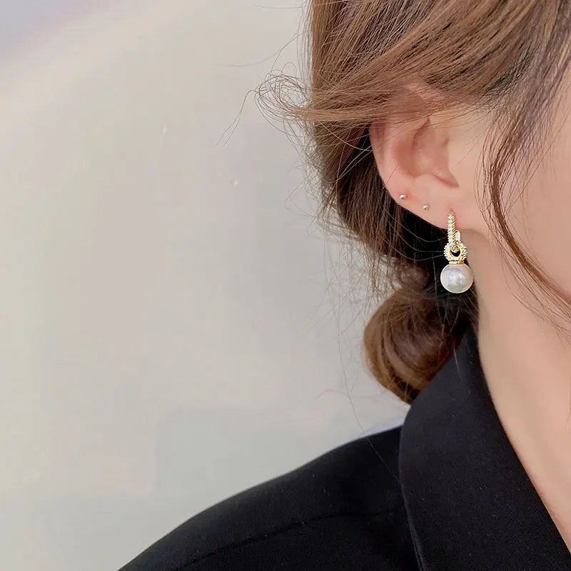 JUWANG Round Shape Romantic Exquisite Zircon Earring For Lady Temperament Shine 14K Real Gold Luxury Pearl Trend Earring Pendant