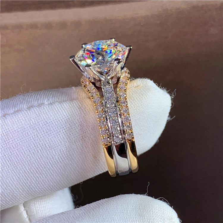 Custom Solid 14K Au585 Yellow Gold Women Wedding Engagement Ring 1 2 3 4 5 Carat Round Moissanite Diamond Ring Bridal Sets Crown