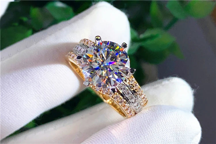 Custom Solid 14K Au585 Yellow Gold Women Wedding Engagement Ring 1 2 3 4 5 Carat Round Moissanite Diamond Ring Bridal Sets Crown