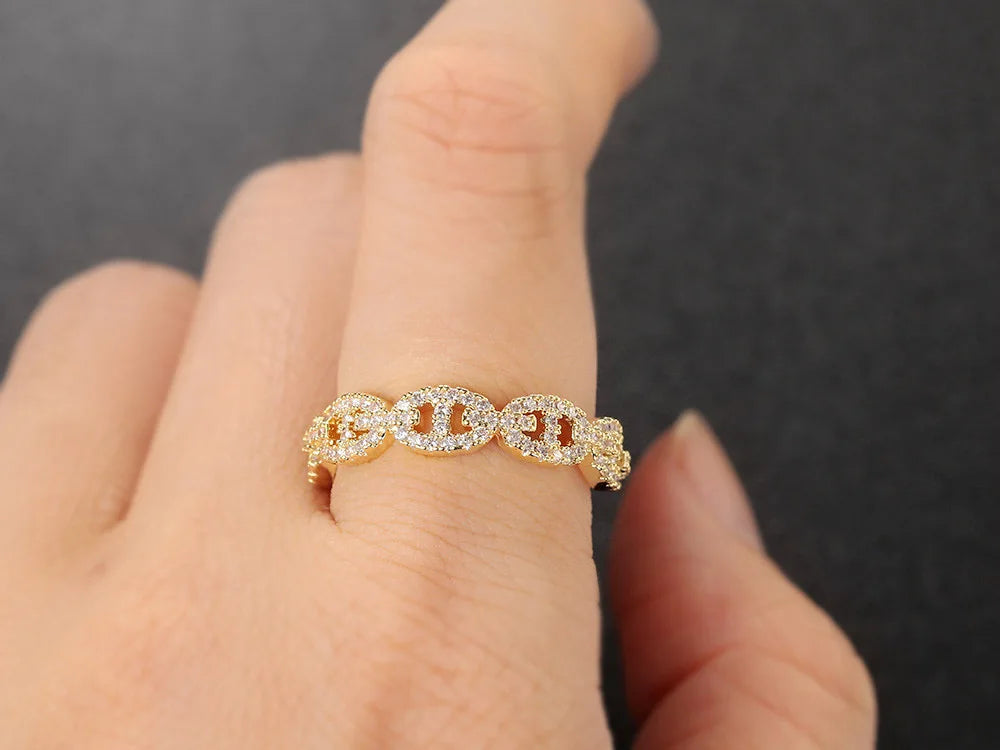 Hip Hop Link Ring for Womens Gold Color Micro-inlaid Zircon Stacking Rings Female Jewelry Fashion Punk Accessories Wholesale R720