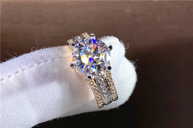 Custom Solid 14K Au585 Yellow Gold Women Wedding Engagement Ring 1 2 3 4 5 Carat Round Moissanite Diamond Ring Bridal Sets Crown