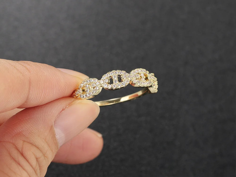 Hip Hop Link Ring for Womens Gold Color Micro-inlaid Zircon Stacking Rings Female Jewelry Fashion Punk Accessories Wholesale R720