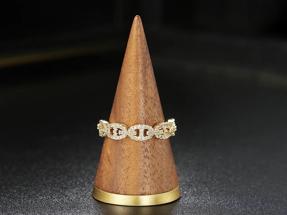 Hip Hop Link Ring for Womens Gold Color Micro-inlaid Zircon Stacking Rings Female Jewelry Fashion Punk Accessories Wholesale R720