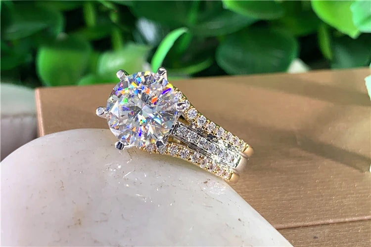 Custom Solid 14K Au585 Yellow Gold Women Wedding Engagement Ring 1 2 3 4 5 Carat Round Moissanite Diamond Ring Bridal Sets Crown