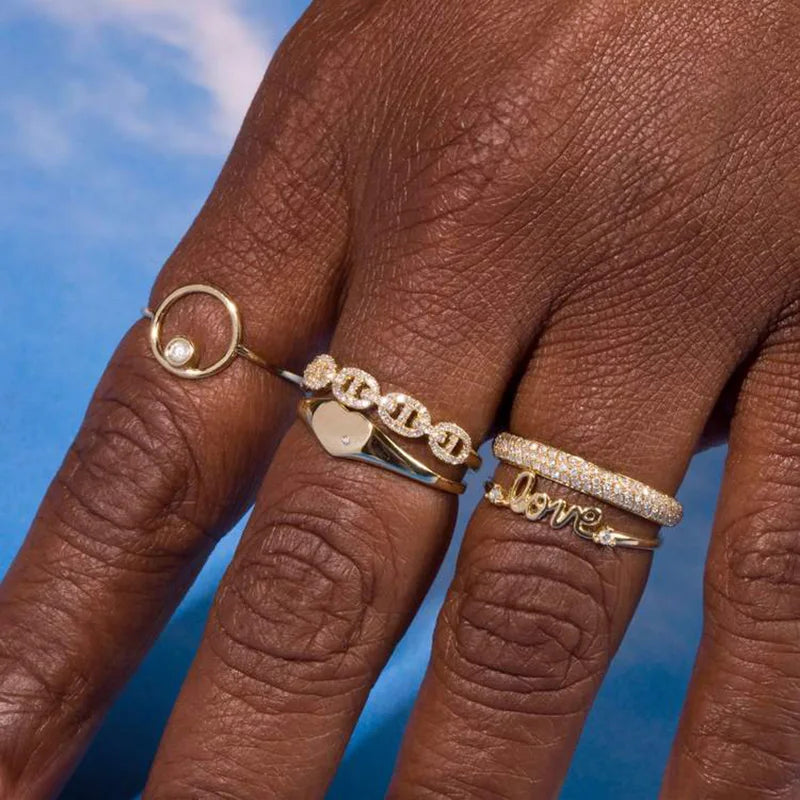 Hip Hop Link Ring for Womens Gold Color Micro-inlaid Zircon Stacking Rings Female Jewelry Fashion Punk Accessories Wholesale R720