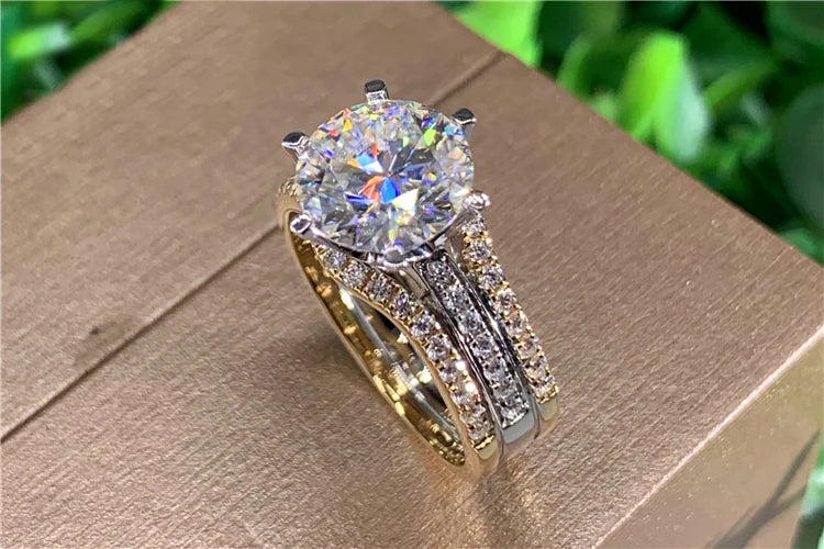 Custom Solid 14K Au585 Yellow Gold Women Wedding Engagement Ring 1 2 3 4 5 Carat Round Moissanite Diamond Ring Bridal Sets Crown