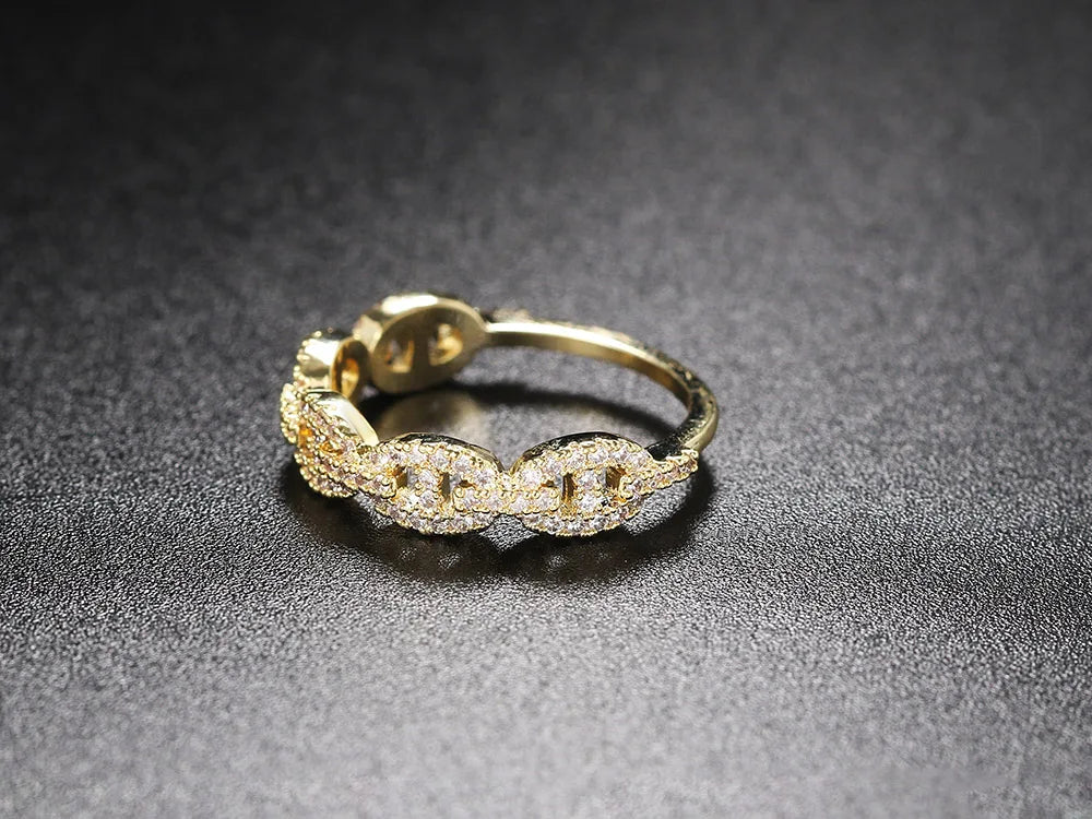 Hip Hop Link Ring for Womens Gold Color Micro-inlaid Zircon Stacking Rings Female Jewelry Fashion Punk Accessories Wholesale R720