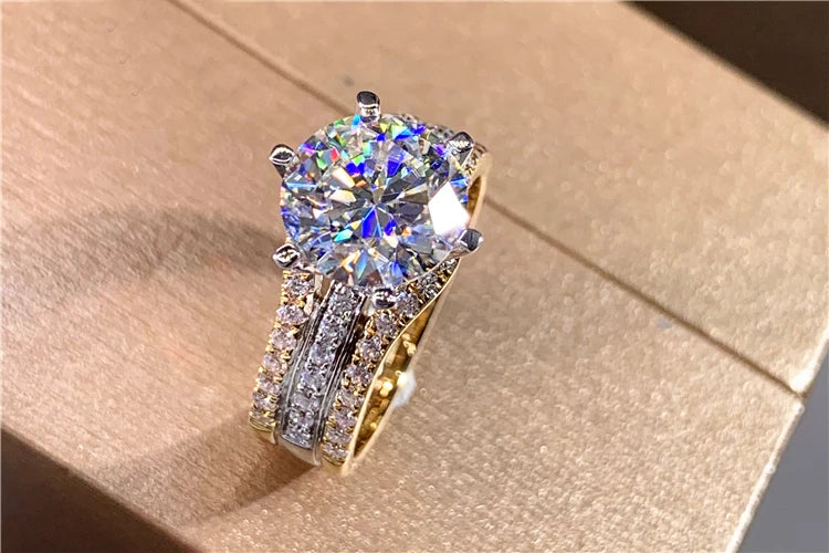 Custom Solid 14K Au585 Yellow Gold Women Wedding Engagement Ring 1 2 3 4 5 Carat Round Moissanite Diamond Ring Bridal Sets Crown