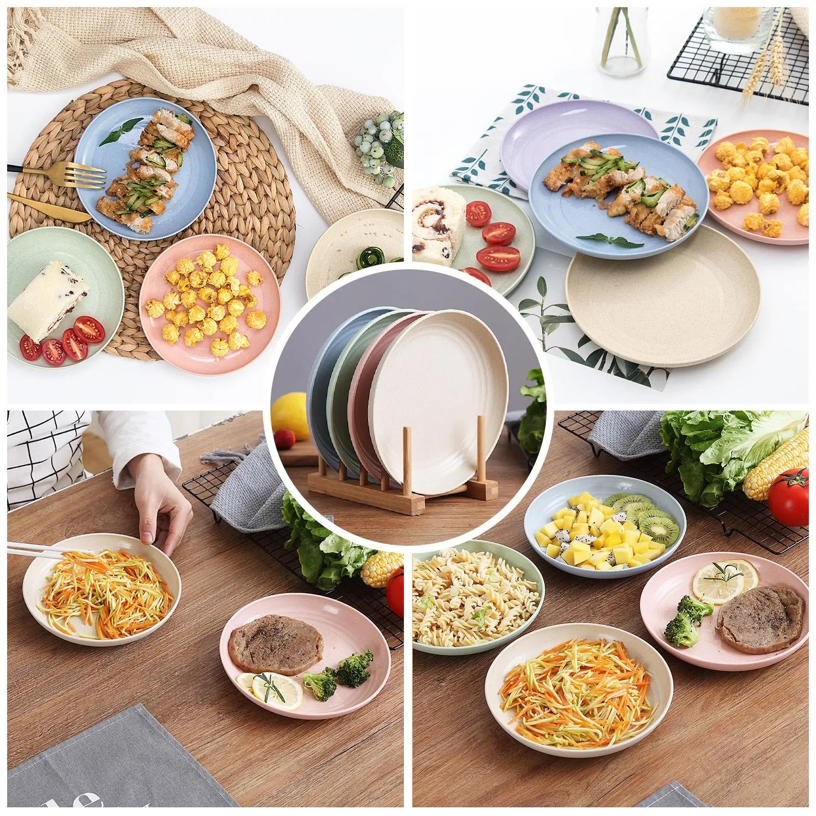 5pcs Plates Reusable Baby Feeding Dishes Salad Snack Fruit Plate Picnic Dishes Unbreakable Kitchen Dinnerware