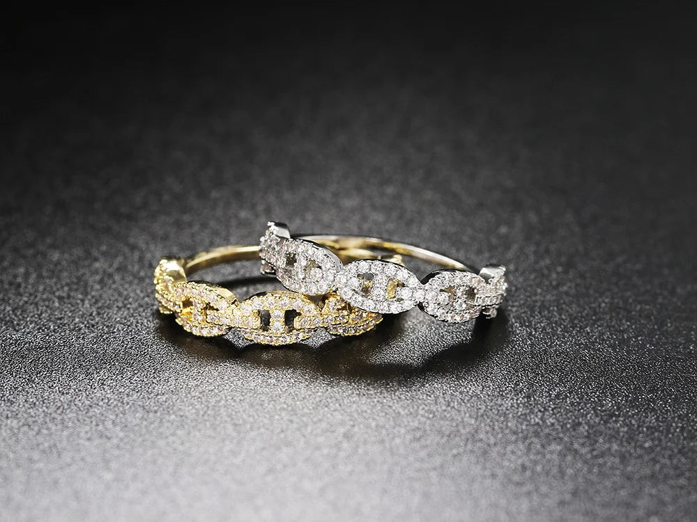 Hip Hop Link Ring for Womens Gold Color Micro-inlaid Zircon Stacking Rings Female Jewelry Fashion Punk Accessories Wholesale R720