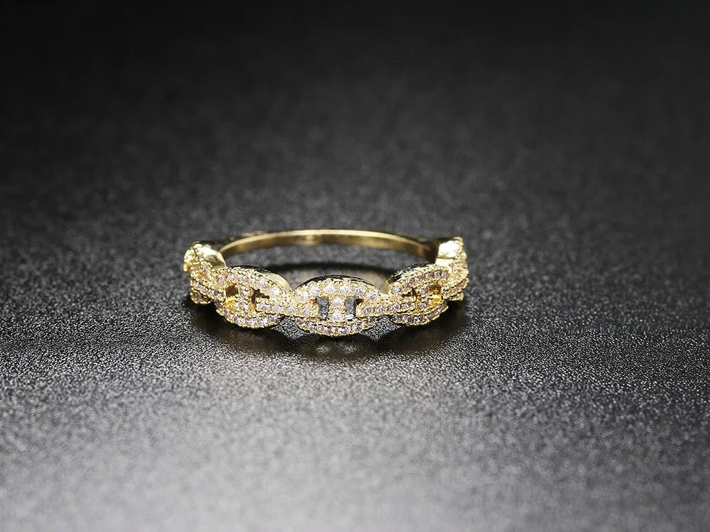Hip Hop Link Ring for Womens Gold Color Micro-inlaid Zircon Stacking Rings Female Jewelry Fashion Punk Accessories Wholesale R720