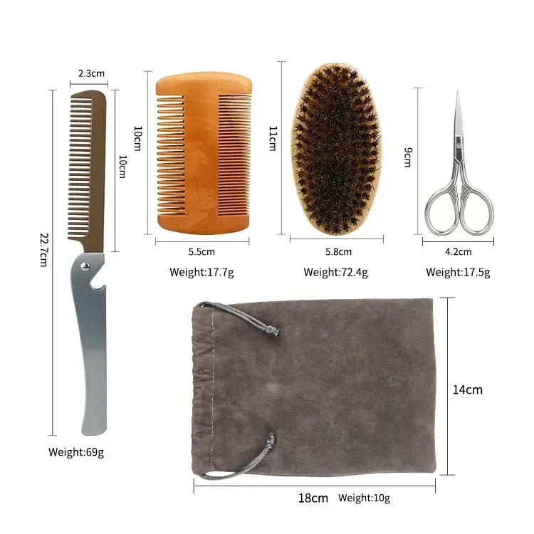 Boar Bristle Wood Beard Brush Kits With Gift Bag Professional Soft Hairdresser Shaving Brush Comb Set Men Mustache Combs