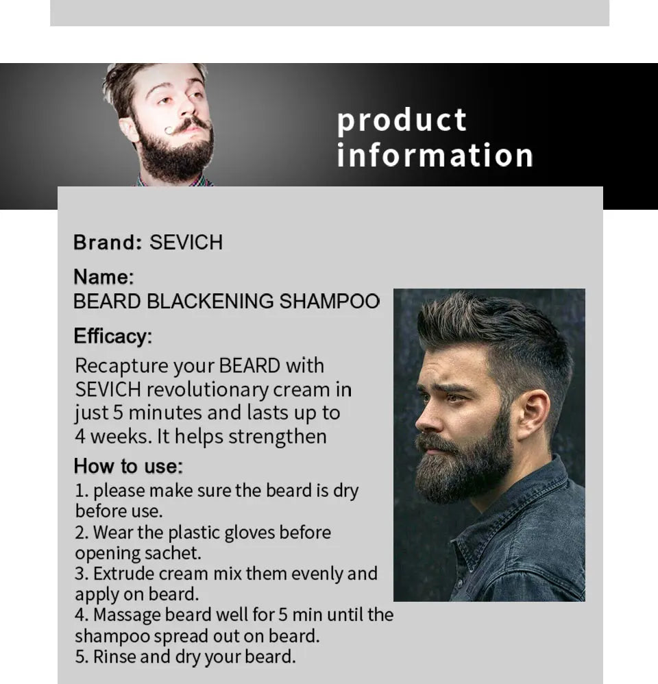 3 Minutes Black Beard Dye Cream Beard Paint Men Beard Coloring Dye Shampoo Natural Beard Cover Fast Permanent Gray Hair Dye