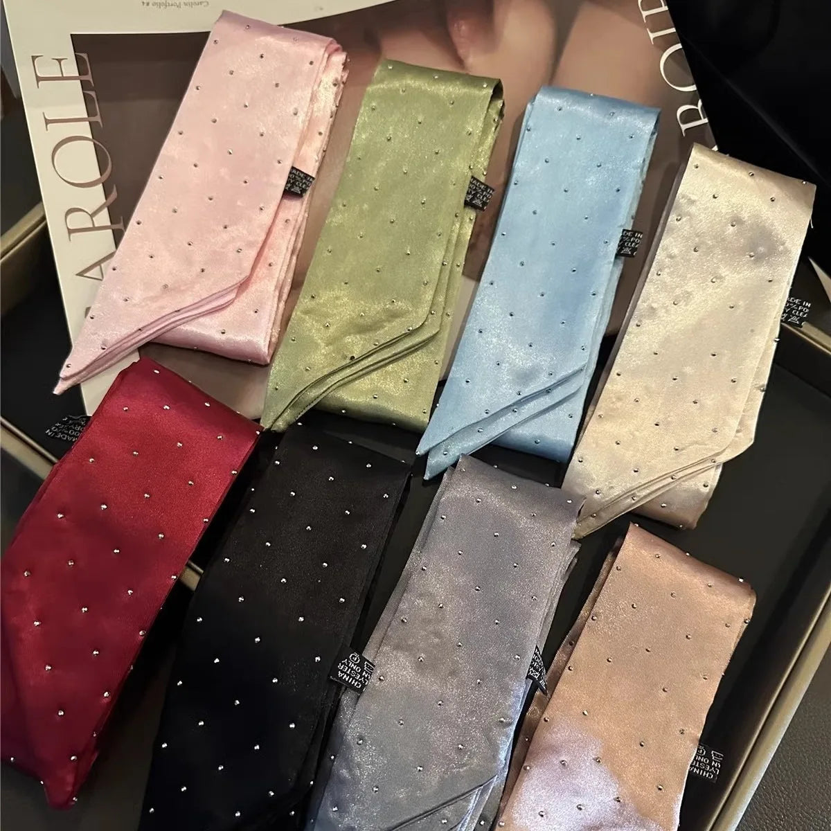 Solid Color Silk Scarf Headband French Elegant Long Strip Hair Tie Streamer Premium Sense Tie Headband Scarf