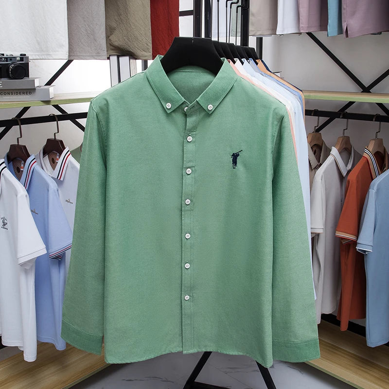 Luxury Goods High-end Embroidery 100% Pure Cotton Long Sleeved Shirt Men's New Shirt Men's Casual Loose Top Business Men