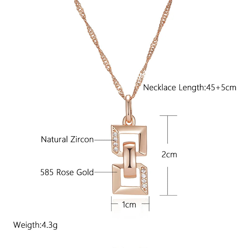 SYOUJYO Square Chain Shape Clossy Natural Zircon Necklaces For Women 585 Rose Gold Color Fine Jewerly