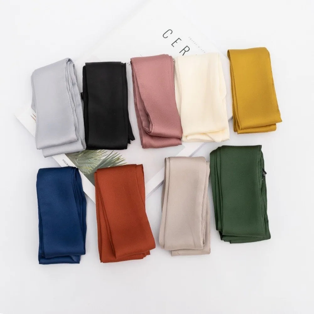 Delicate Long Hair Scarf Favor Silk Headband Hair Wrap Solid Color Elegant Ribbon Party Scrunchies