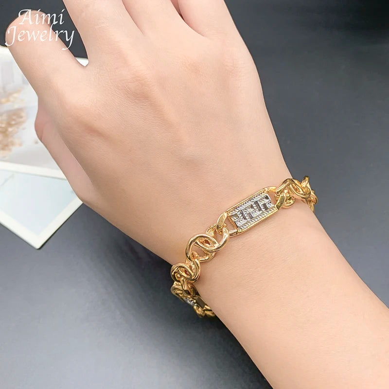 Hip Hop Trendy African Jewelry Sets for Men Women Chunky Necklace Bracelet Gold Plated Fashion Jewellery for Party Daily Gifts