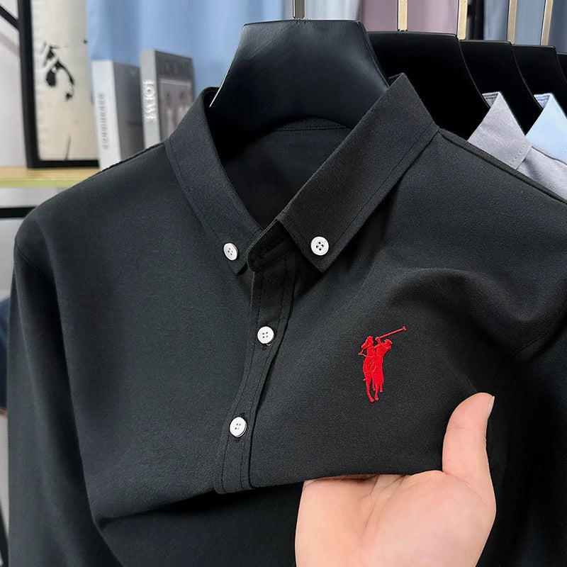 Luxury Goods High-end Embroidery 100% Pure Cotton Long Sleeved Shirt Men's New Shirt Men's Casual Loose Top Business Men