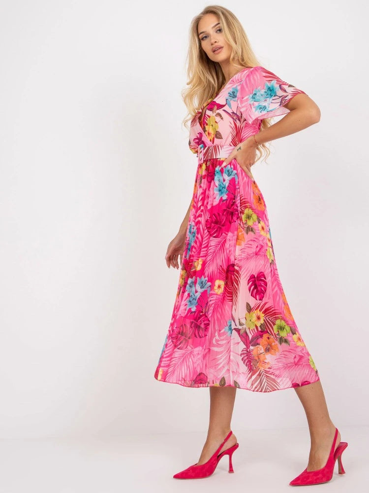 Women's Summer Dress New Summer V-neck Dress Women's Printed High Waist Pleated Skirt Fashion Holiday Party Dress Dresses Robe
